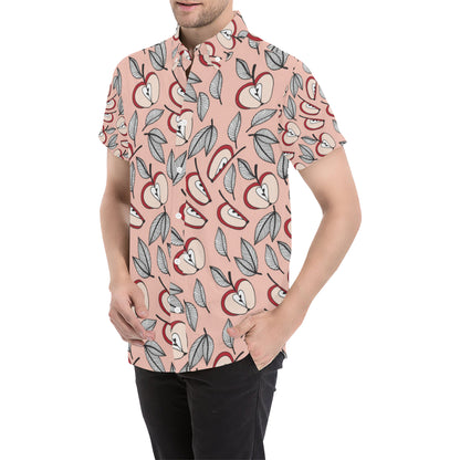 Apple Pattern Print Design AP04 Men's Short Sleeve Button Up Shirt