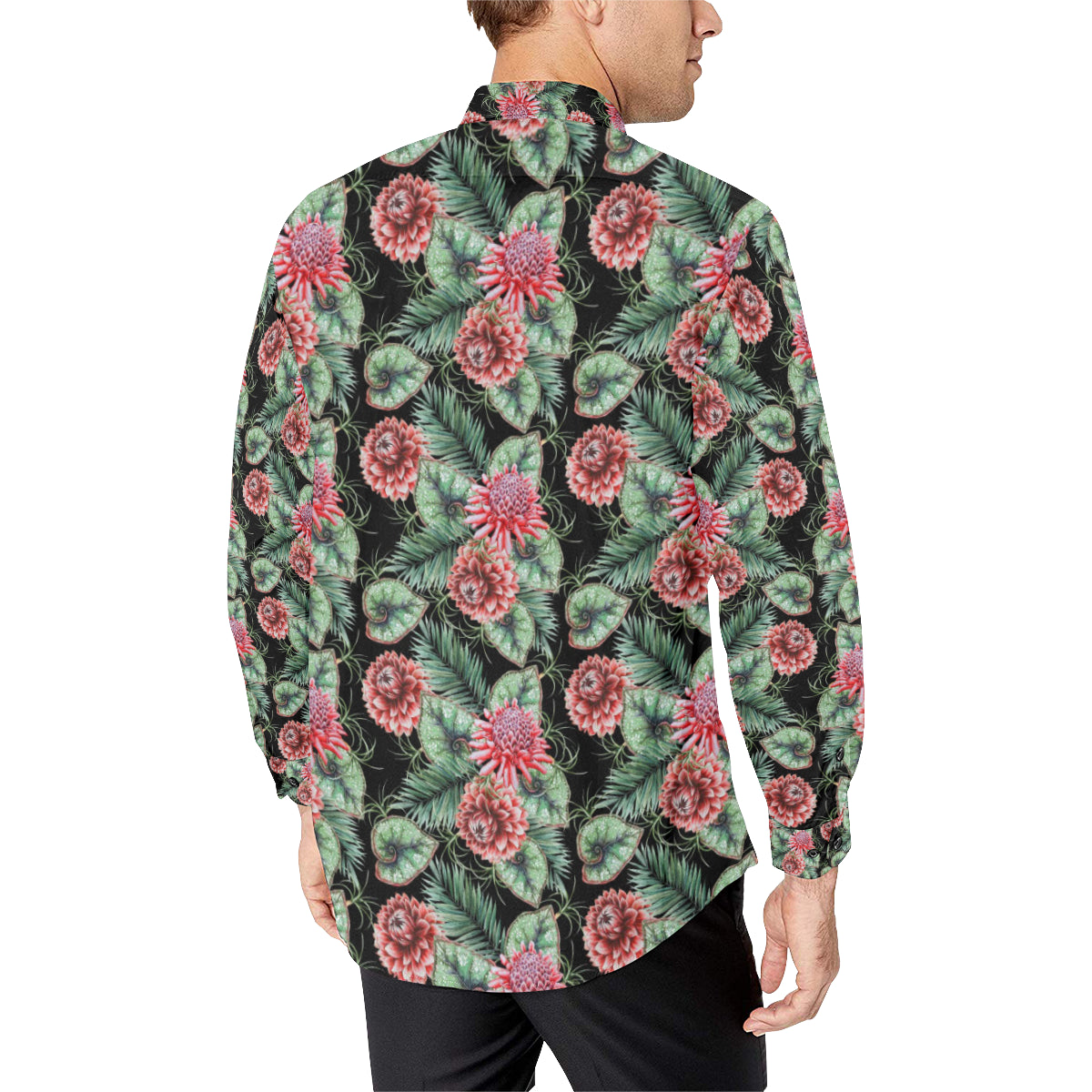 Dahlia Pattern Print Design DH06 Men's Long Sleeve Shirt
