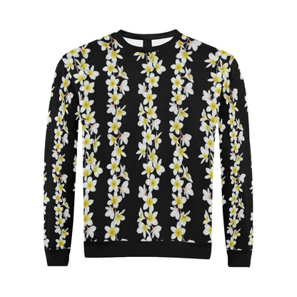 White Plumeria Pattern Print Design PM08 Men Long Sleeve Sweatshirt