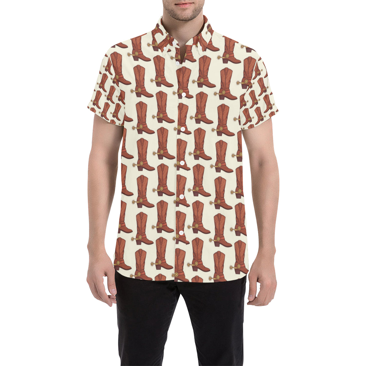 Cowboy Pattern Print Design 06 Men's Short Sleeve Button Up Shirt