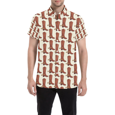 Cowboy Pattern Print Design 06 Men's Short Sleeve Button Up Shirt