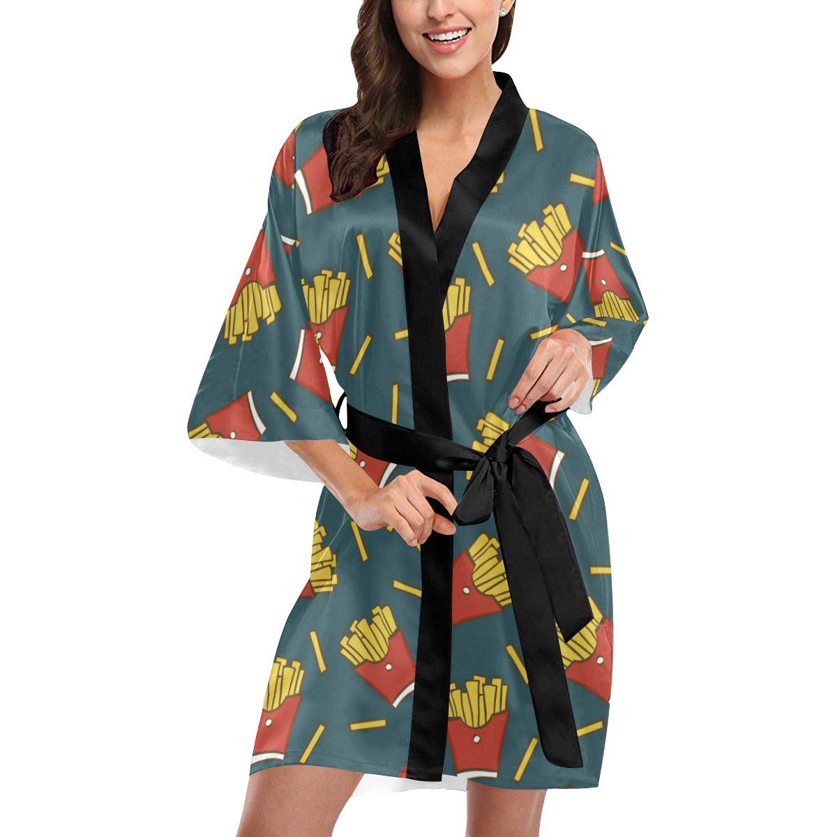 French Fried Pattern Print Design 04 Women's Short Kimono