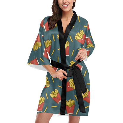 French Fried Pattern Print Design 04 Women's Short Kimono