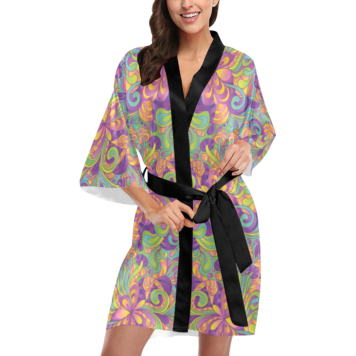 Psychedelic Mushroom Pattern Print Design A05 Women's Short Kimono