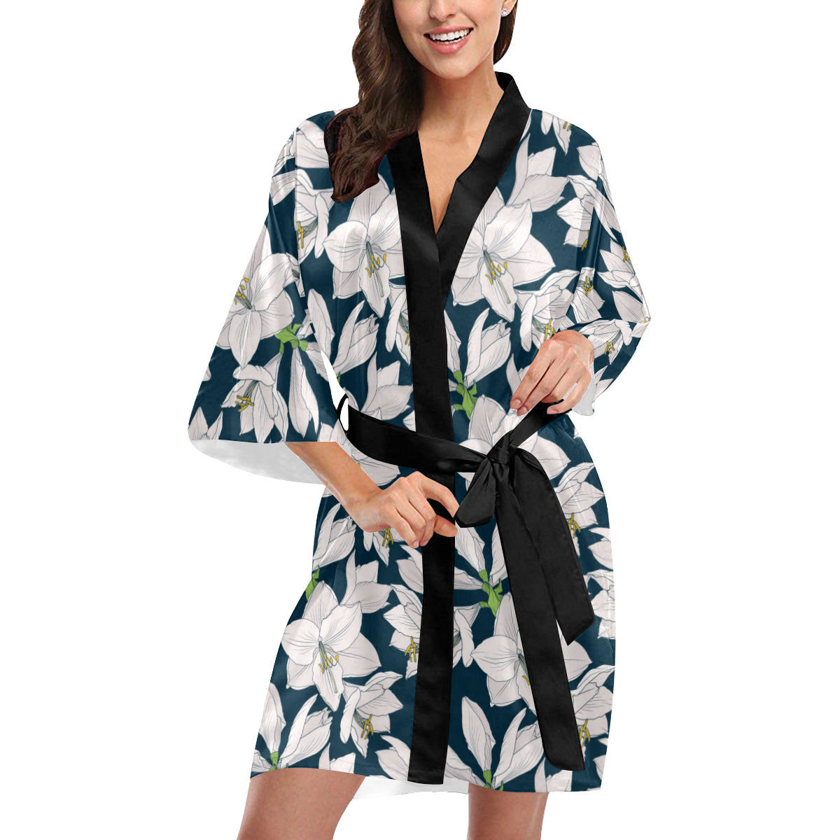 Amaryllis Pattern Print Design 01 Women's Short Kimono