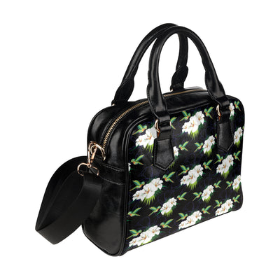 Hummingbird with Flower Pattern Print Design 03 Shoulder Handbag