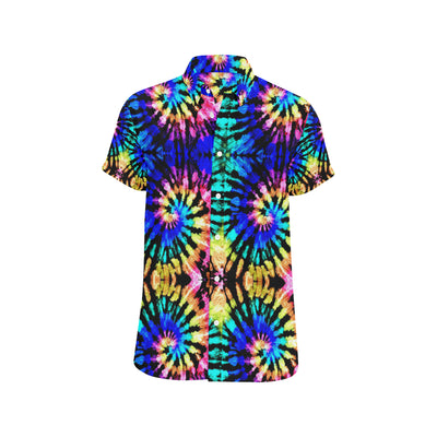 Tie Dye Rainbow Design Print Men's Short Sleeve Button Up Shirt