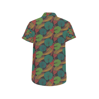 KOI Fish Pattern Print Design 01 Men's Short Sleeve Button Up Shirt