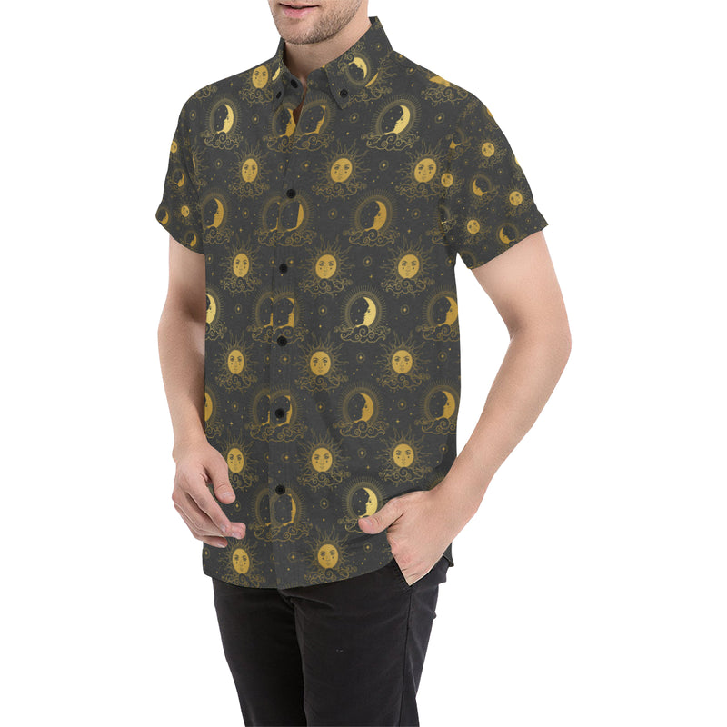 Celestial Moon Sun Pattern Print Design 05 Men's Short Sleeve Button Up Shirt