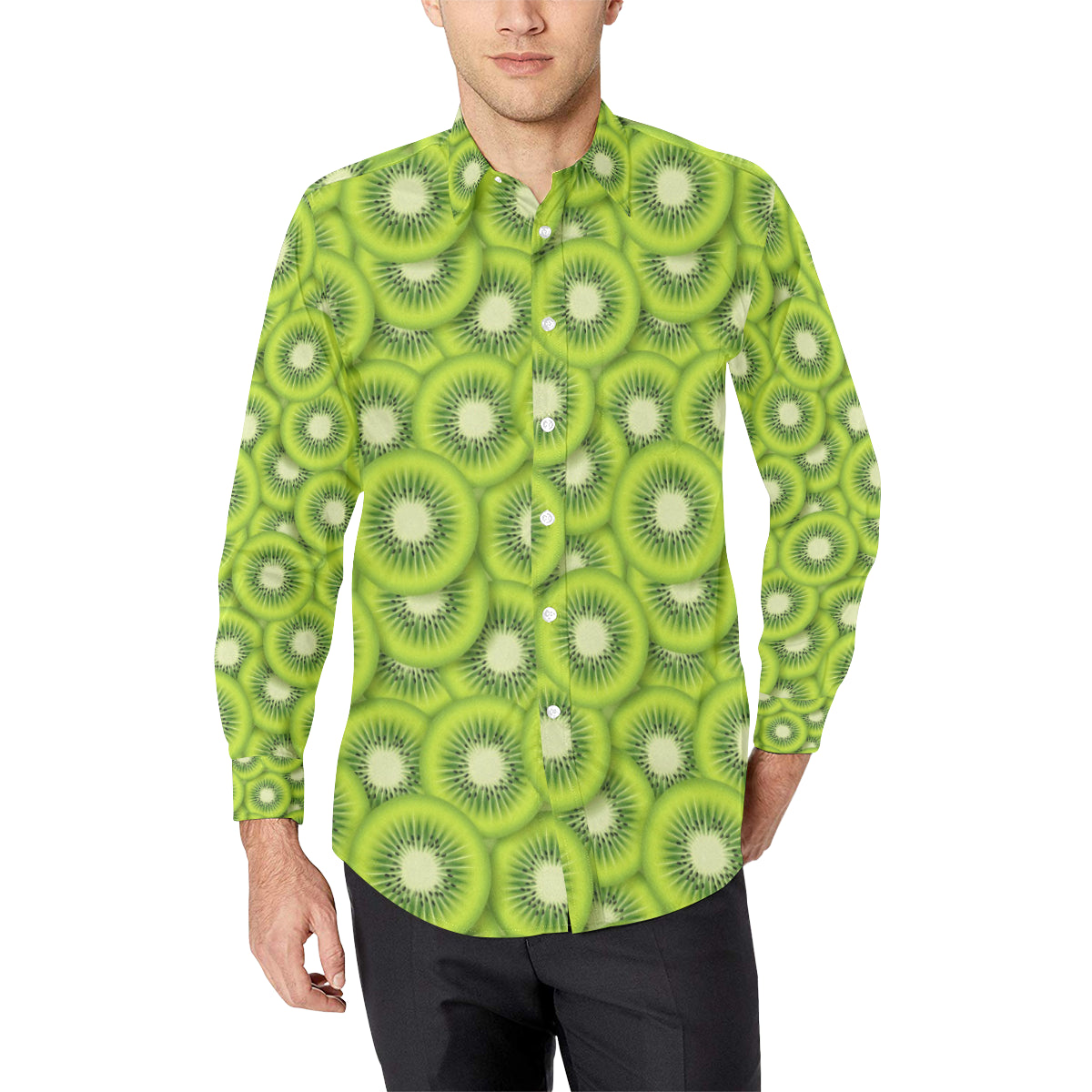 Kiwi Pattern Print Design KW01 Men's Long Sleeve Shirt