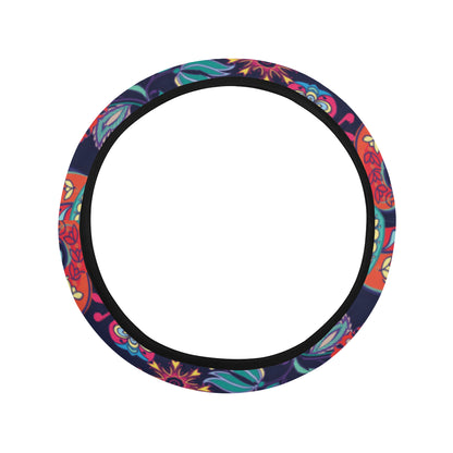 Paisley Boho Pattern Print Design A06 Steering Wheel Cover with Elastic Edge