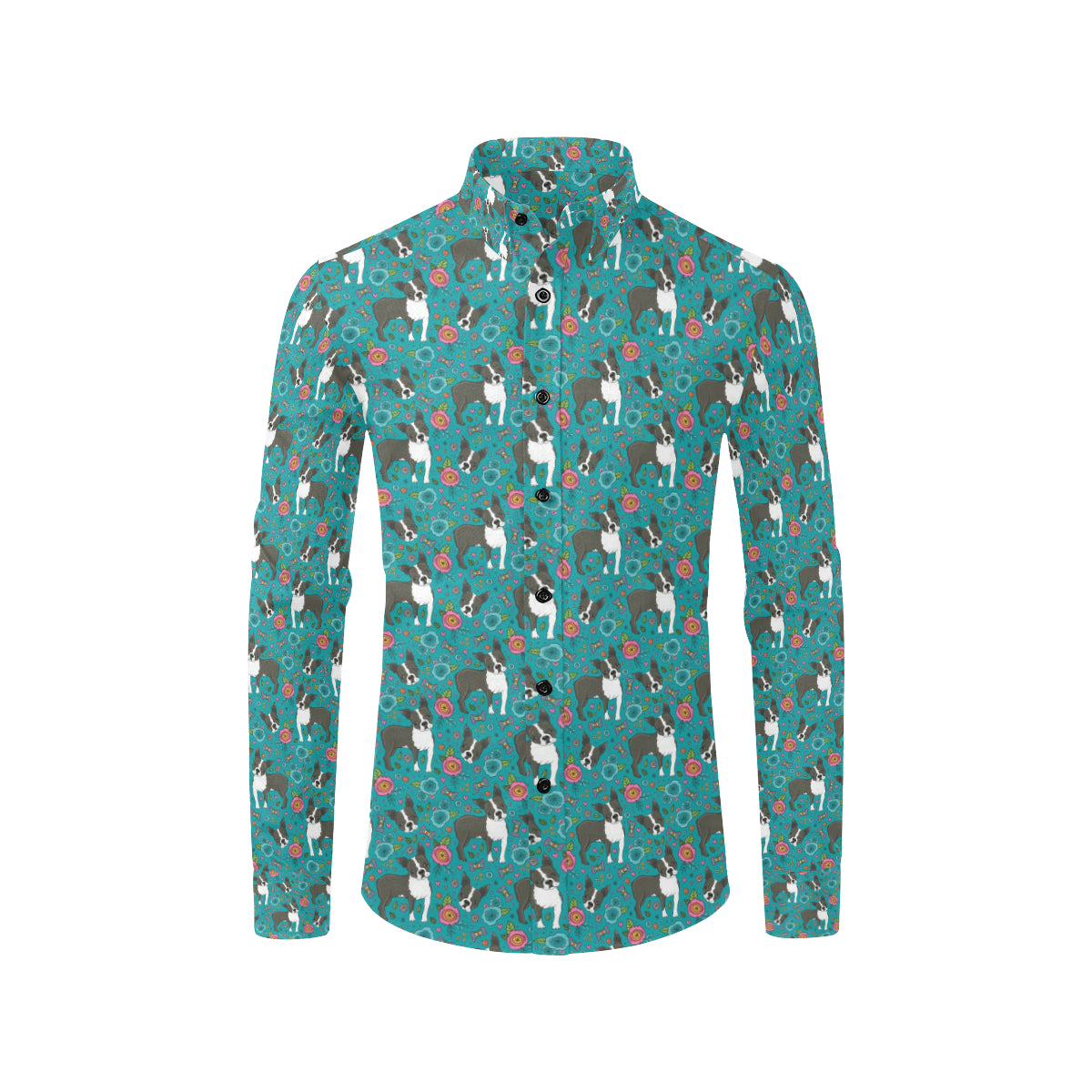 Boston Terrier Pattern Print Design 07 Men's Long Sleeve Shirt