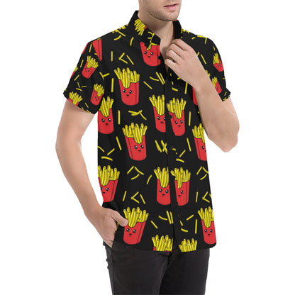 French Fried Pattern Print Design 03 Men's Short Sleeve Button Up Shirt