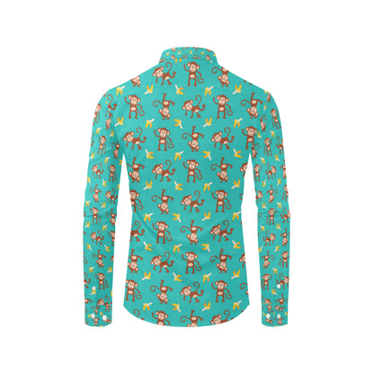 Monkey Banana Design Themed Print Men's Long Sleeve Shirt