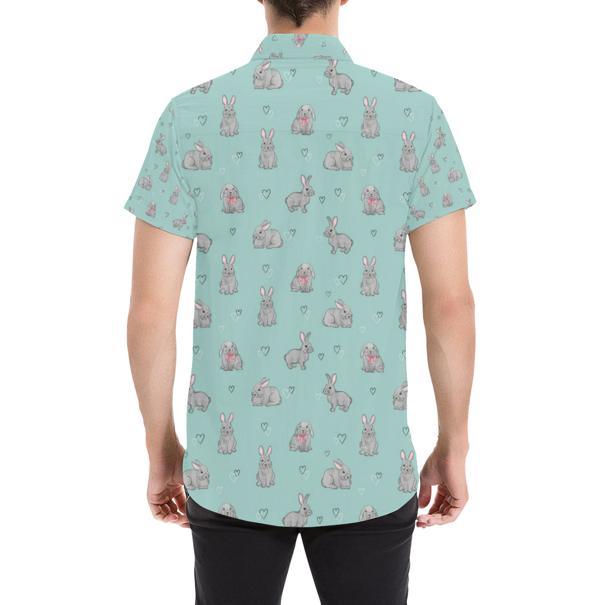 Bunny Pattern Print Design 02 Men's Short Sleeve Button Up Shirt