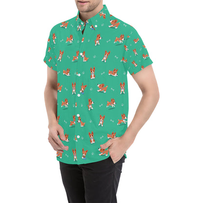 Basenji Pattern Print Design 02 Men's Short Sleeve Button Up Shirt