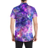 Galaxy Night Stardust Space Print Men's Short Sleeve Button Up Shirt