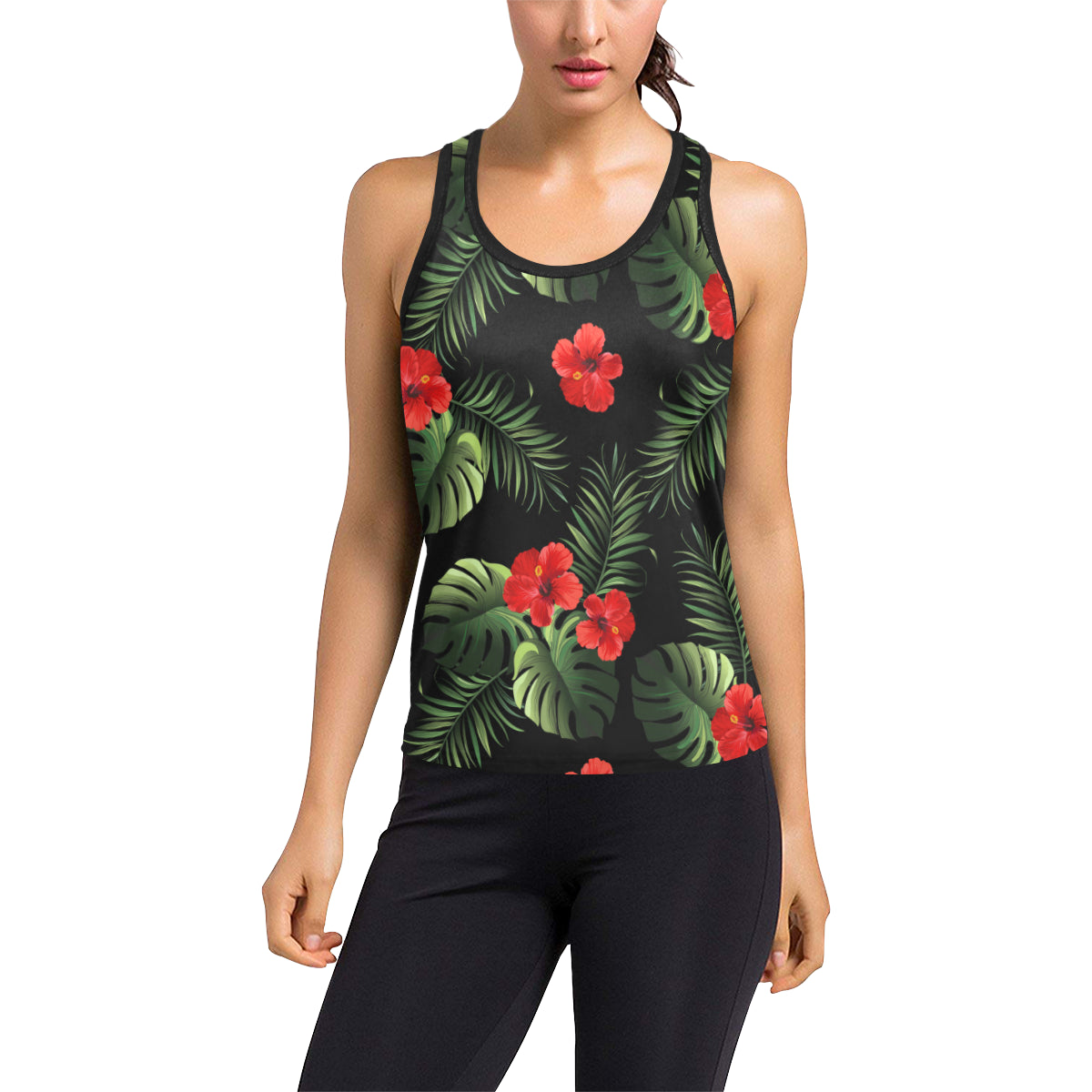 Red Hibiscus Tropical Women's Racerback Tank Top