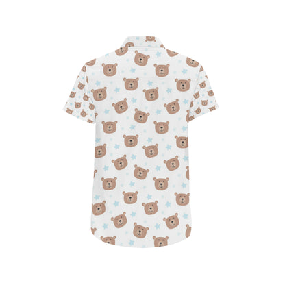 Bear Pattern Print Design BE02 Men's Short Sleeve Button Up Shirt
