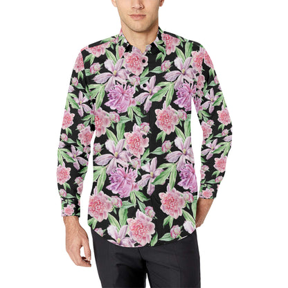 Peony Pattern Print Design PE08 Men's Long Sleeve Shirt