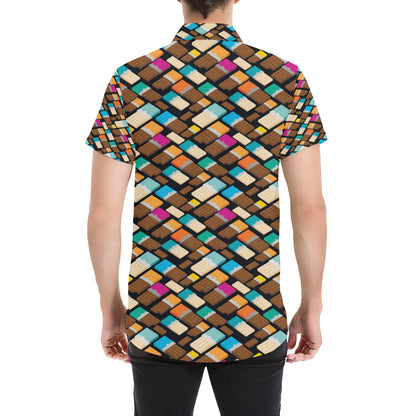 Chocolate Pattern Print Design 02 Men's Short Sleeve Button Up Shirt