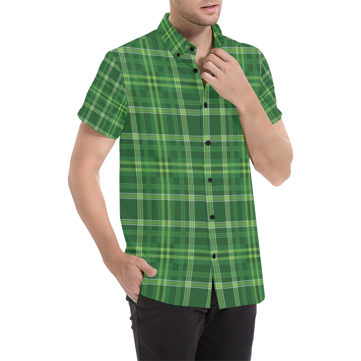 Irish Plaid Pattern Print Design 02 Men's Short Sleeve Button Up Shirt