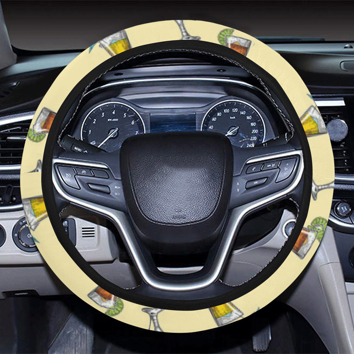 Cocktail Pattern Print Design 02 Steering Wheel Cover with Elastic Edge