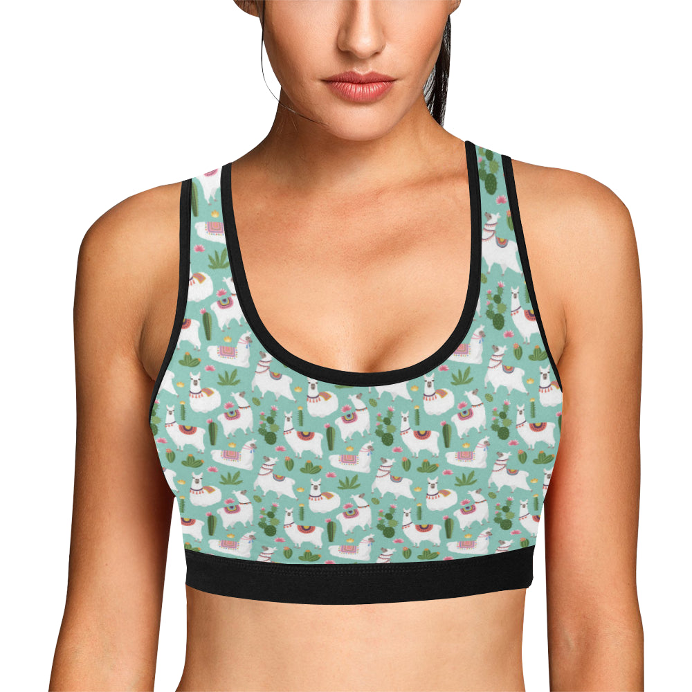 Llama with Cactus Themed Print Sports Bra