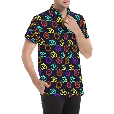 Chakra OM Print Pattern Men's Short Sleeve Button Up Shirt