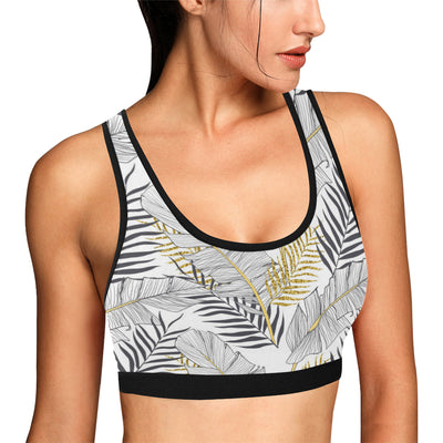 Gold Glitter Tropical Palm Leaves Sports Bra