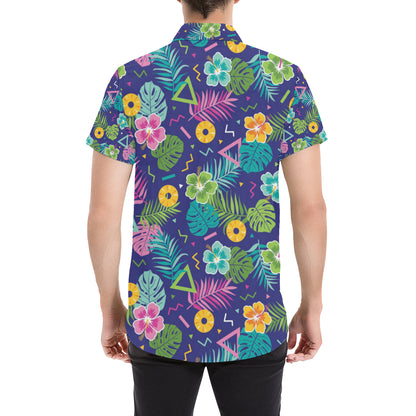 Hawaiian Themed Pattern Print Design H014 Men's Short Sleeve Button Up Shirt