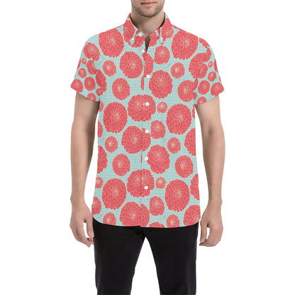 Marigold Pattern Print Design MR03 Men's Short Sleeve Button Up Shirt