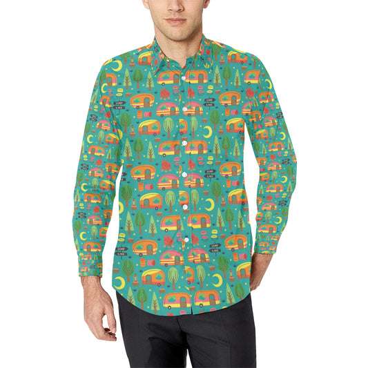Camping Camper Pattern Print Design 05 Men's Long Sleeve Shirt