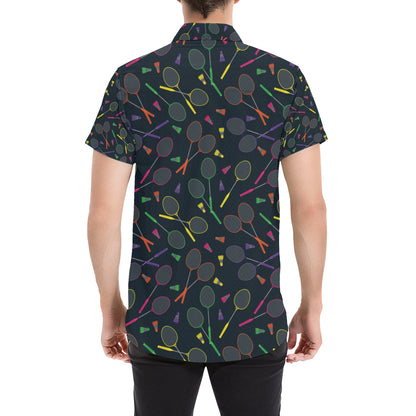Badminton Pattern Print Design 04 Men's Short Sleeve Button Up Shirt