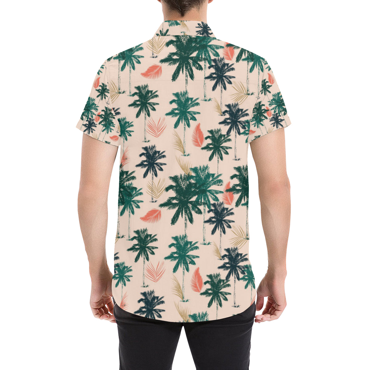 Palm Tree Pattern Print Design PT014 Men's Short Sleeve Button Up Shirt