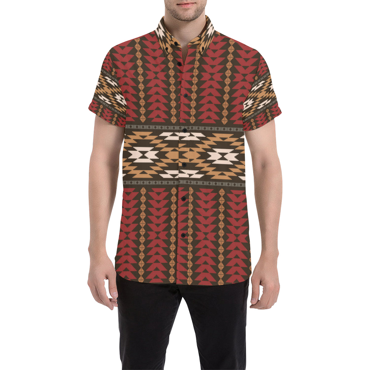 Native Pattern Print Design A02 Men's Short Sleeve Button Up Shirt