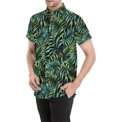 Tropical Flower Pattern Print Design TF08 Men's Short Sleeve Button Up Shirt