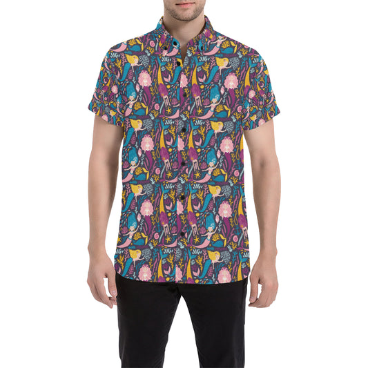 Mermaid Pattern Print Design 08 Men's Short Sleeve Button Up Shirt