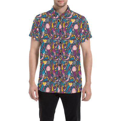 Mermaid Pattern Print Design 08 Men's Short Sleeve Button Up Shirt