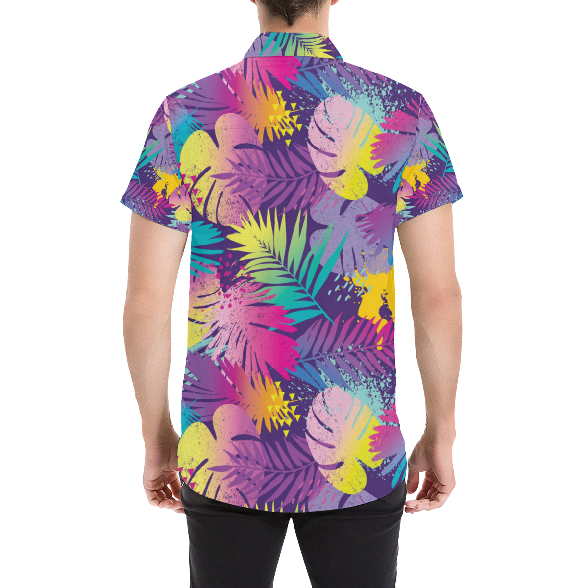 Palm Leaf Pattern Print Design A04 Men's Short Sleeve Button Up Shirt