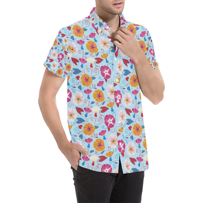 Morning Glory Pattern Print Design MG06 Men's Short Sleeve Button Up Shirt