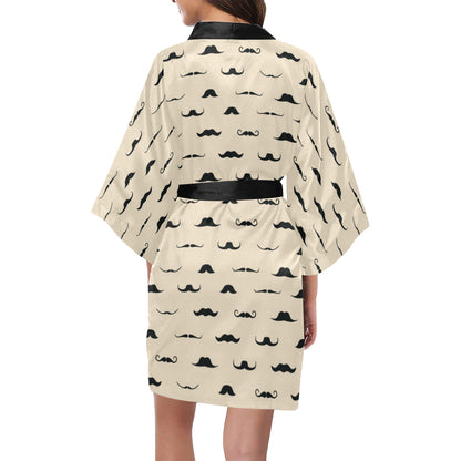 Mustache Pattern Print Design A03 Women's Short Kimono
