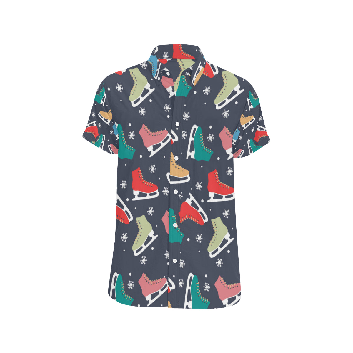 Ice Skate Pattern Print Design 04 Men's Short Sleeve Button Up Shirt