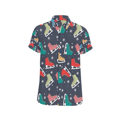 Ice Skate Pattern Print Design 04 Men's Short Sleeve Button Up Shirt
