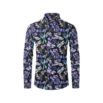 Lavender Dragonfly Pattern Print Design LV03 Men's Long Sleeve Shirt