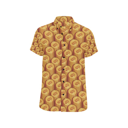 Bitcoin Pattern Print Design 02 Men's Short Sleeve Button Up Shirt