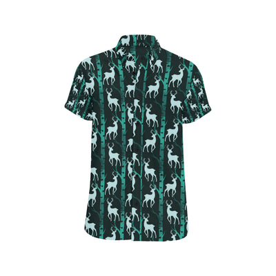 Deer Jungle Print Pattern Men's Short Sleeve Button Up Shirt