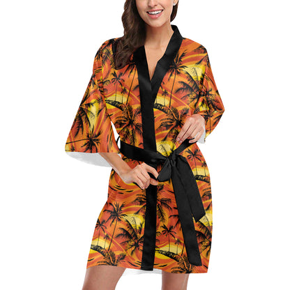 Palm Tree Pattern Print Design A02 Women's Short Kimono