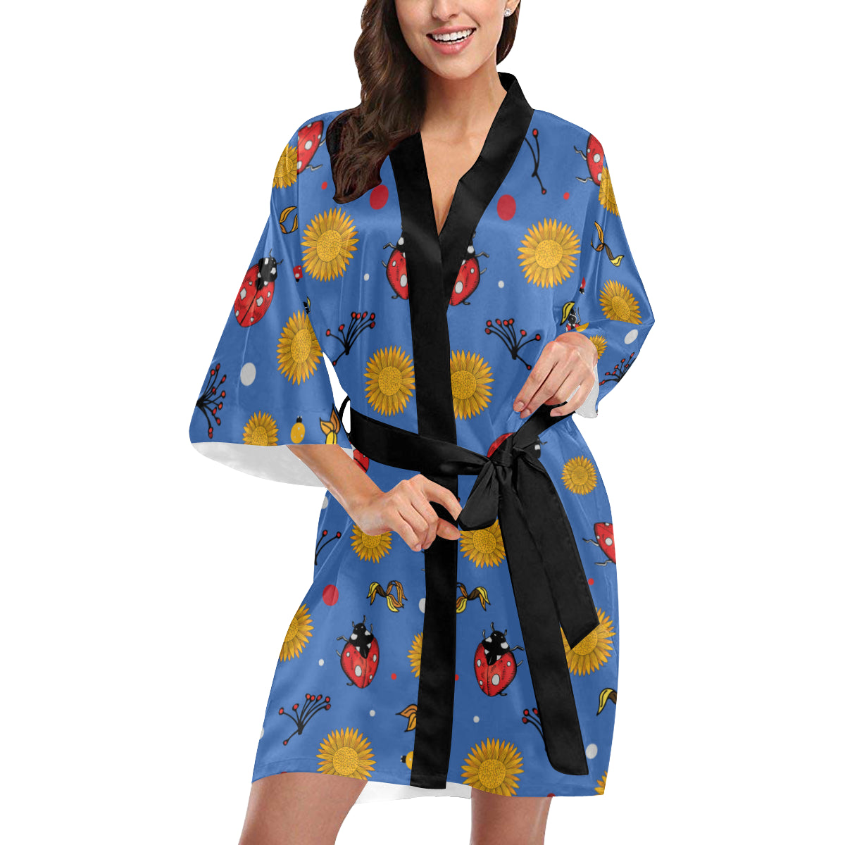 Ladybug Pattern Print Design 05 Women's Short Kimono