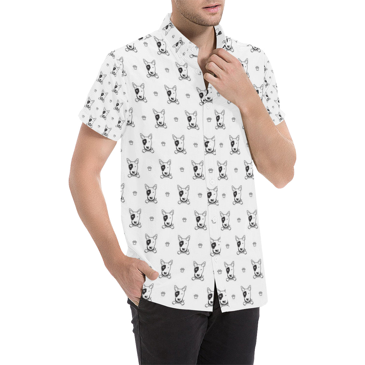 Bull Terriers Pattern Print Design 06 Men's Short Sleeve Button Up Shirt